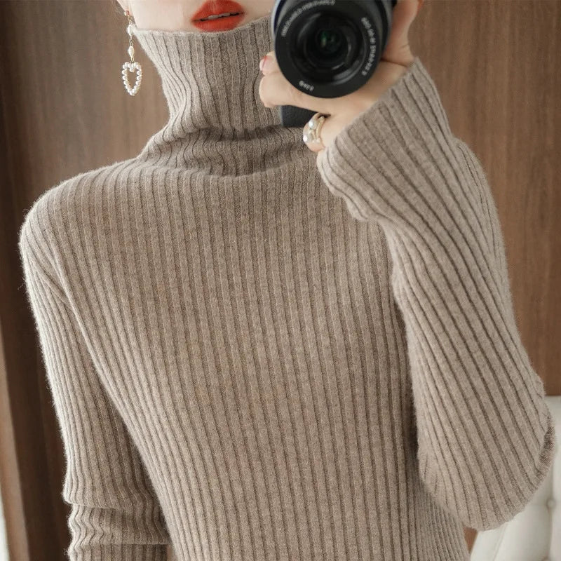 2025 Spring Autumn Winter Women's Cashmere Sweater Turtleneck Pullover Slim Solid Color High-quality Warmth Comfort Knitwears