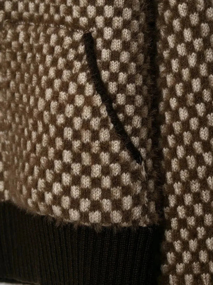 Women 2025 Winter New Artificial Fur Pilot Jacket Collar Cardigan Wool Sweater Thickening Color Block Tops Zipper Jacket