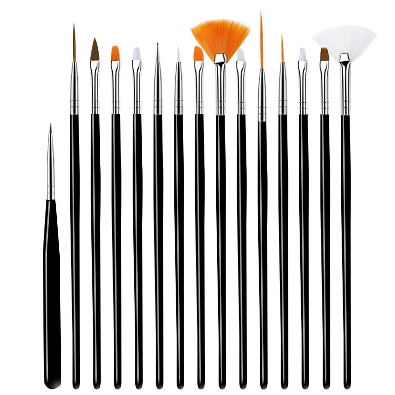 5/20Pcs Nail Art Brush Design Tip Painting Drawing Carving Dotting Pen FlatFan Liner Acrylic Gel UV Polish Manicure Tools