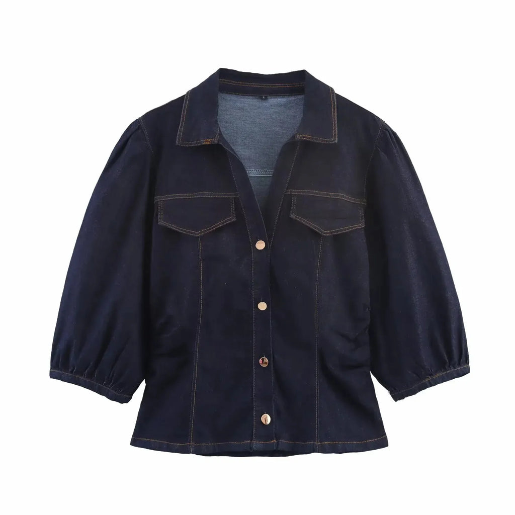 Women's 2025 Vintage Denim Set Single Breasted Lapel Shirt With High Waist Wide Leg Jeans Fall High Street Casual Outfit