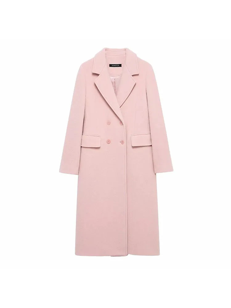 Women Autumn Burgundy Multicolour Wool Blended Overcoat for Women Fashion New Warm Double Breasted Lapel Long Coat Jacket