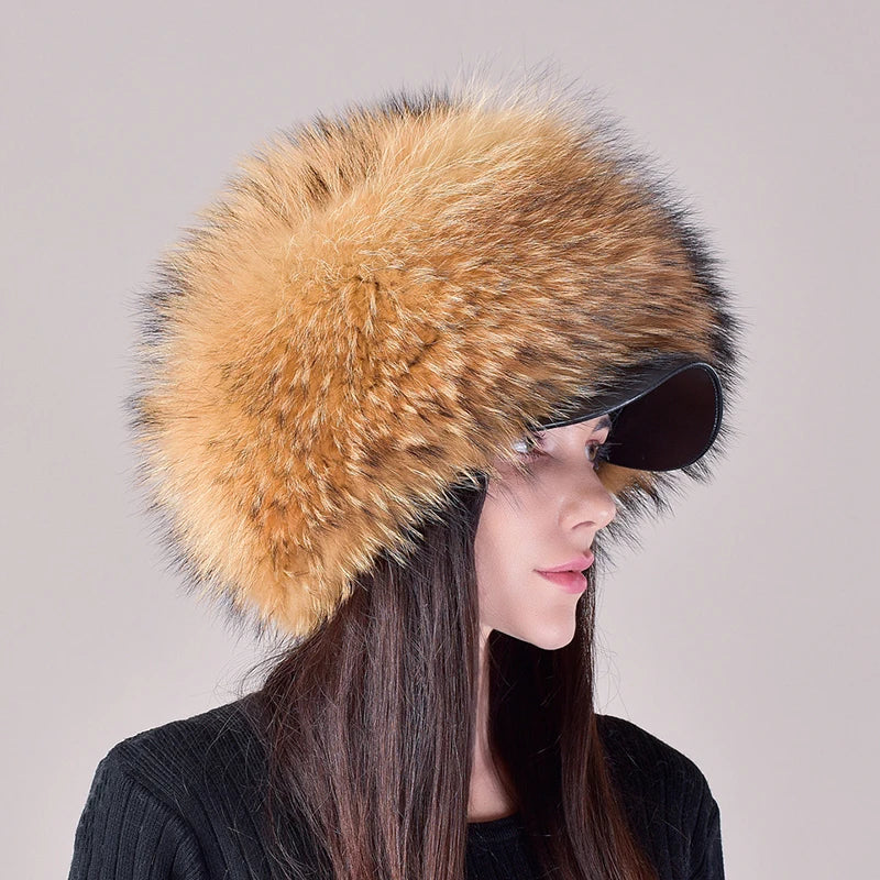 2025 New Fashion Earflap Hat Winter Women's Hat Real Fox Fur Hats Headgear Russian Girls Real Fox Fur Beanies Cap