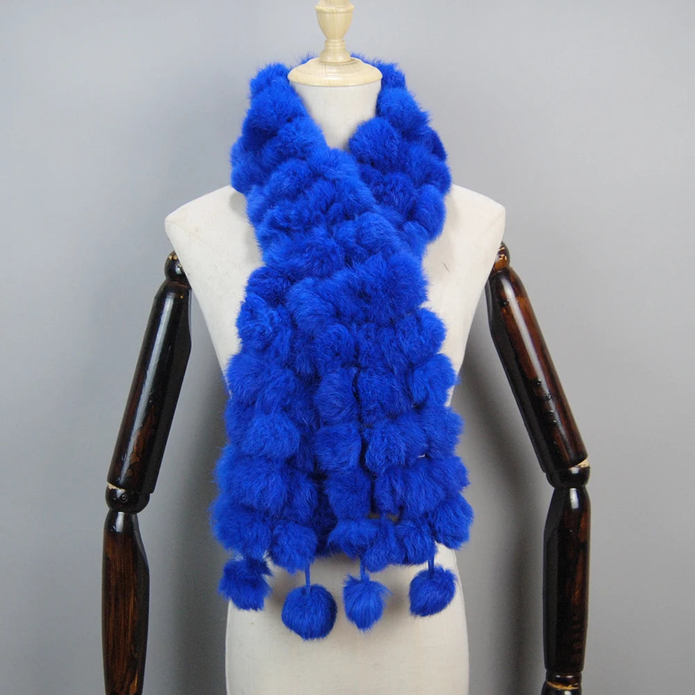 Women Winter Warm Real Rabbit Fur Scarf Hot Sale Natural Rabbit Fur Muffler 2025 Lady 100% Genuine Fur Scarves Wholesale Retail