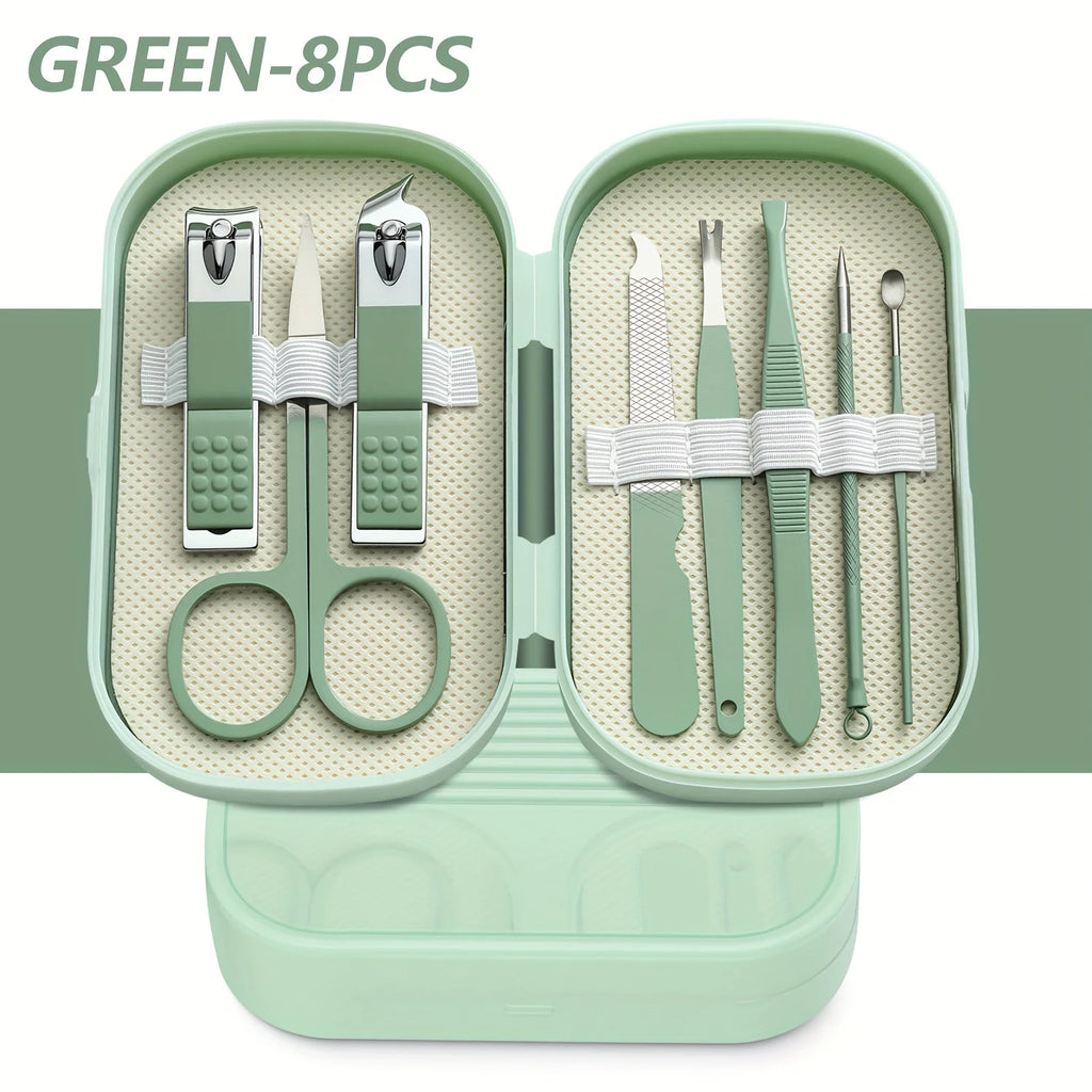 8pcs Manicure Foot Care Kit Including Nail Clippers and Trimming Tools with Portable Storage Box
