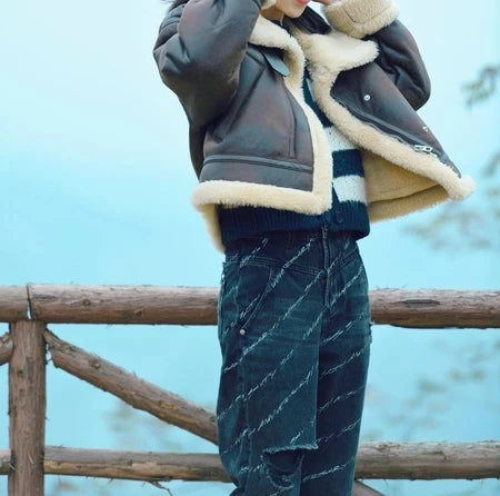 2025 New Autumn Winter Women Faux Lamb Fur Short Jacket Vintage Female Moto Biker Zipper Thick Warm Coat Fleece Outwear