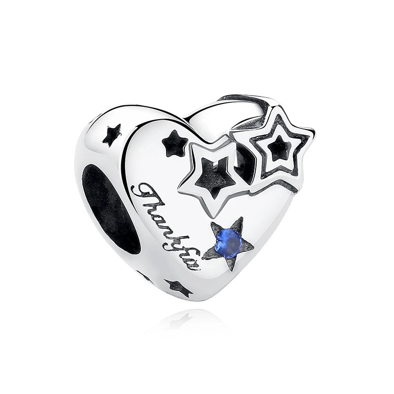 New Original 925 Sterling Silver Charms Star Moon Blue Crystal Glass Beads Fit Brand Bracelets Necklaces Jewelry For Women