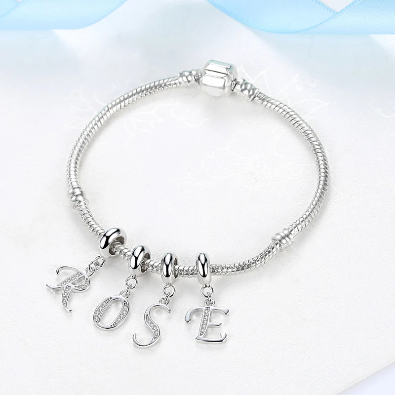 925 Sterling Silver Charms Original Letter Alphabet A-Z Pendant Beads Fit Brand Bracelets Necklaces Diy Jewelry For Women
