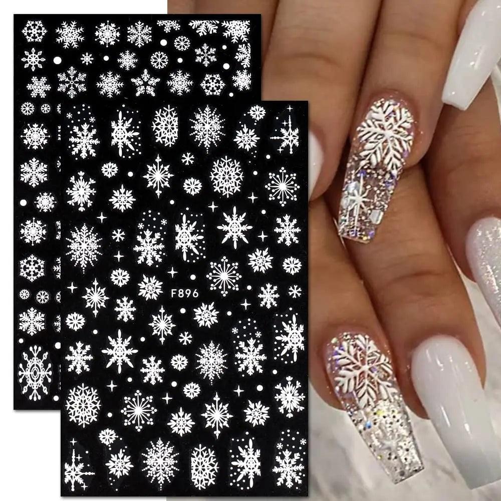 New Winter Snowflake Nail Stickers, White Snow Christmas New Year Self-Adhesive Nail Decals, DIY Nail Art Decor