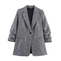 Autumn new women's clothing retro loose temperament simple fashion versatile pleated sleeves casual suit jacket