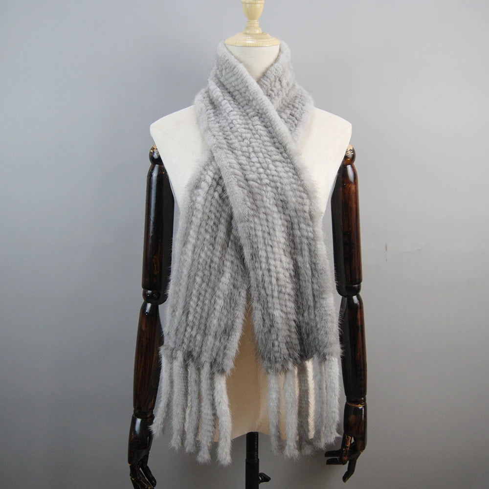 2025 Luxury Women Muffler 100% Real Mink Fur Scarf With Tassel Hand Knitted Natural Mink Scarves Neck Warmer Poncho Wholesale