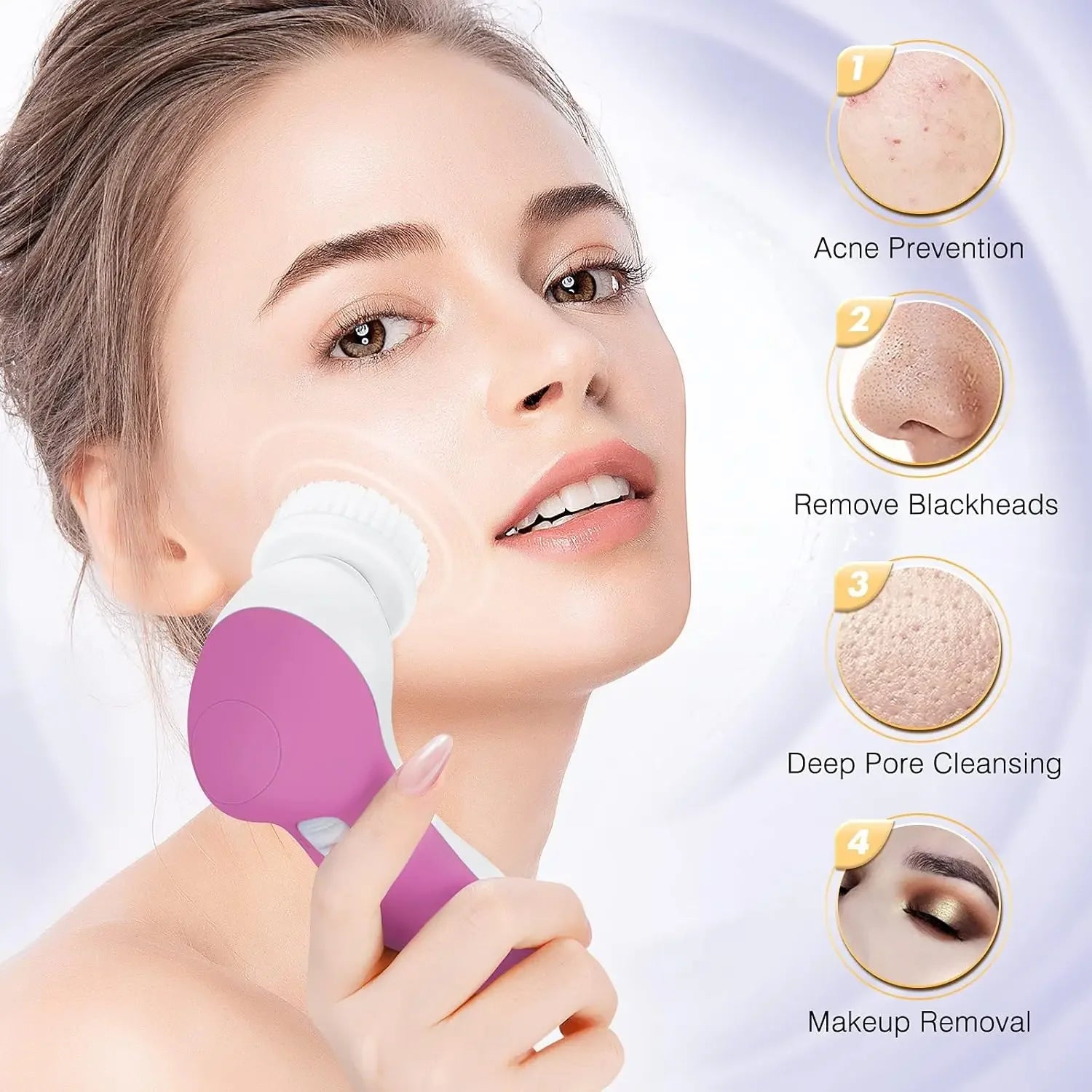 7-in-1 Electric Exfoliating Facial Cleansing Brush for Deep Cleansing and Massaging, with 7 Replaceable Brush Heads.