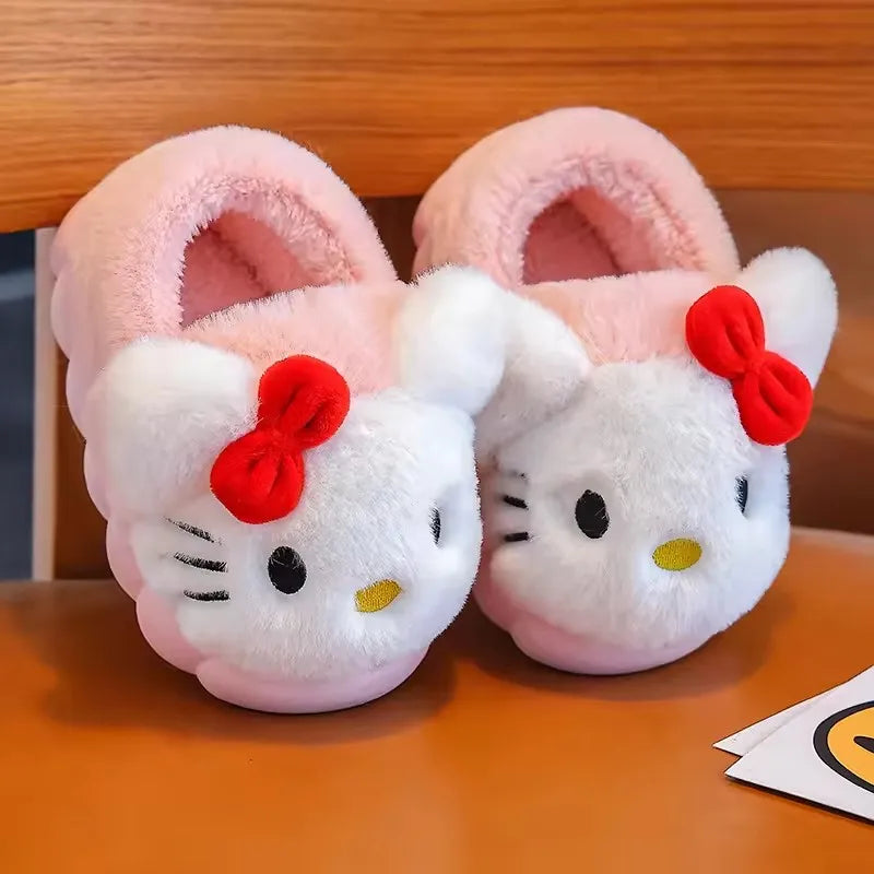 2025 Sanrio Hello Kitty Autumn/Winter Cotton Slippers Cover Heel Cute Flat Plush Slippers Autumn Anime Peripheral Christmas Gift