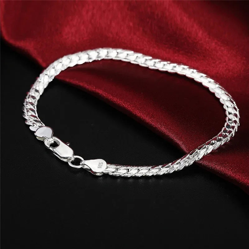925 Sterling silver Classic flat sideways chain Bracelets necklace for women men's Fashion Party Wedding Jewelry Gifts pulseras