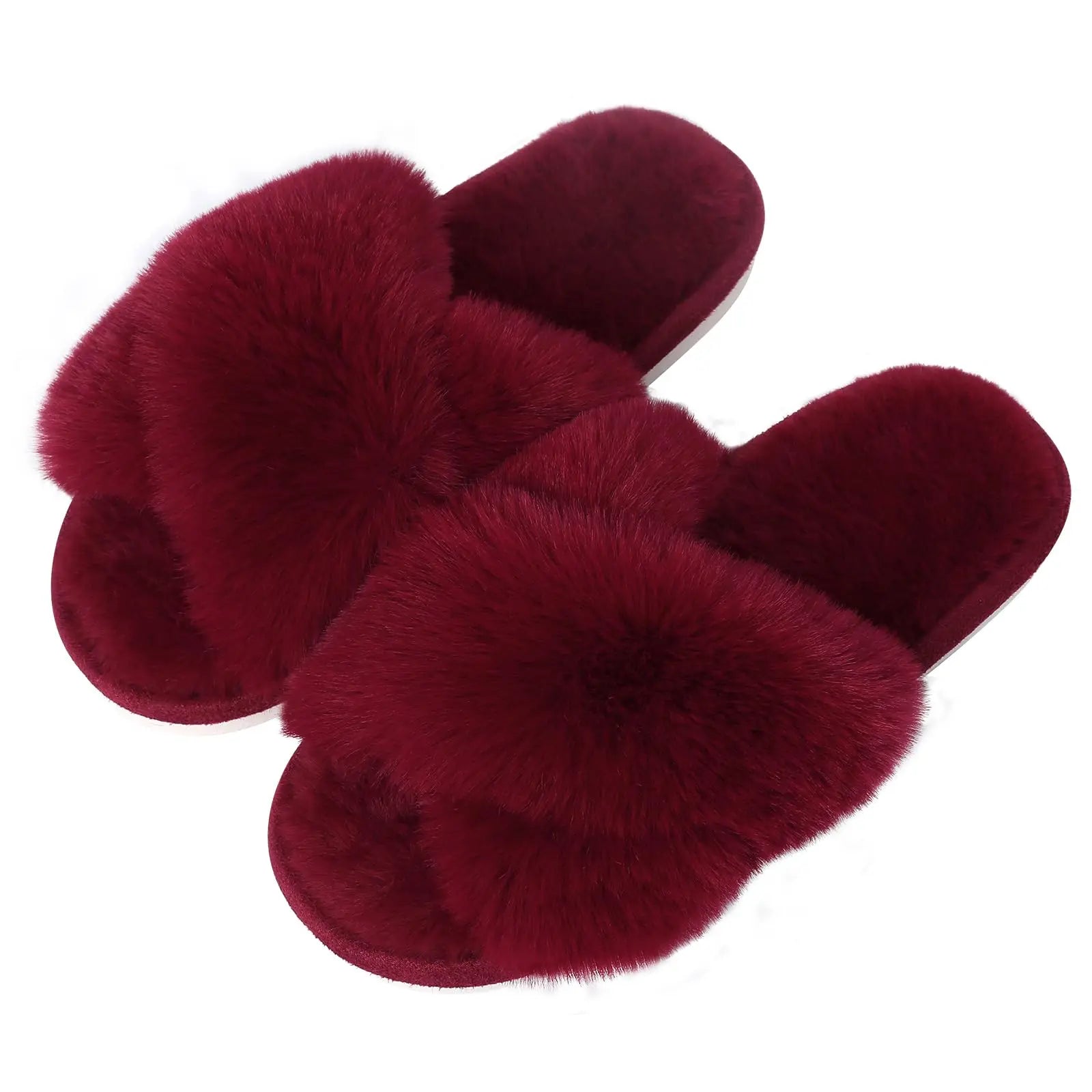 Eyriphy Indoor Open Toe Flats Cotton Shoes Comfort House Slippers Winter Fluffy Fur Slippers Women Fashion Plush Fuzzy Slippers