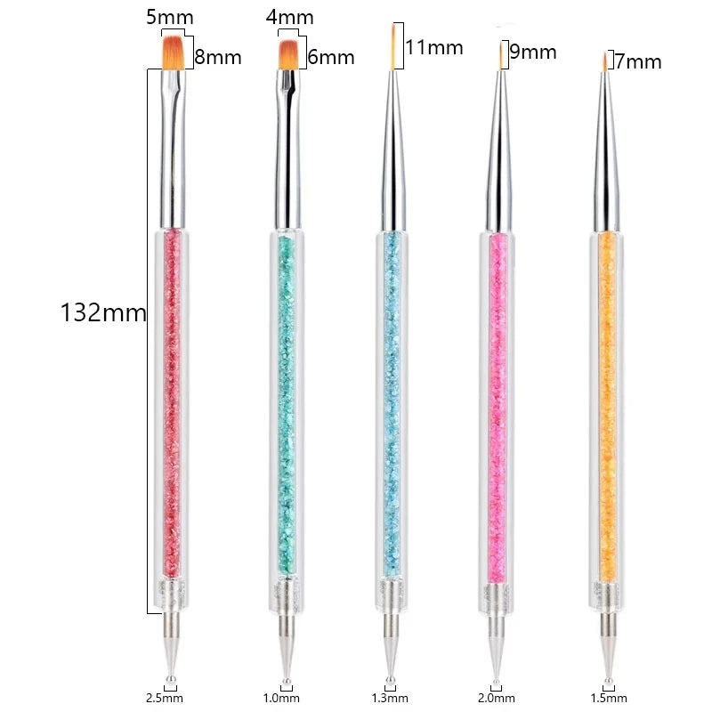 5Pc Nails Art Dotting Pen Acrylic Drawing Liner Supplies Brush Rhinestone Gems Picker UV Gel Painting Manicure Accessoires Tools