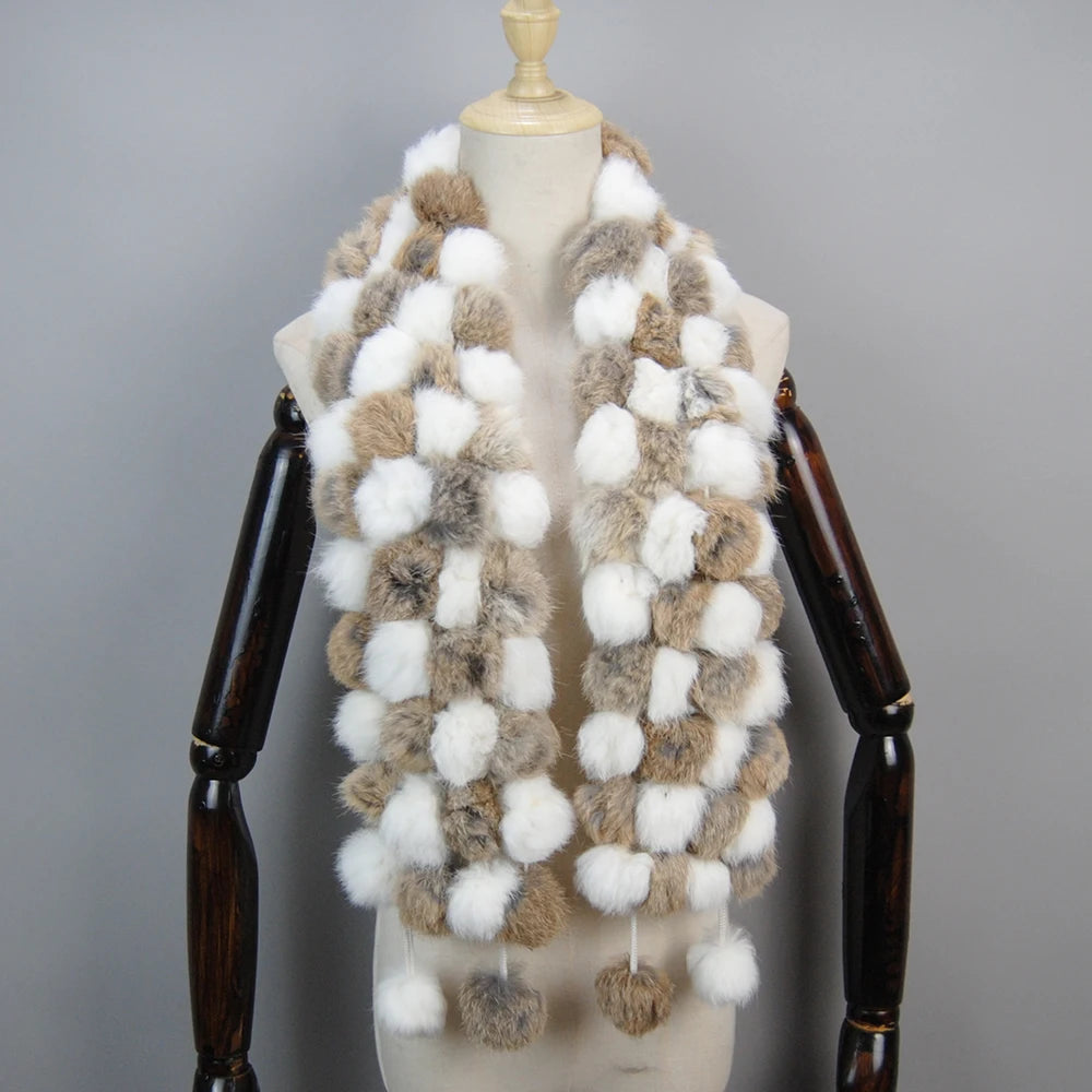 Women Winter Warm Real Rabbit Fur Scarf Hot Sale Natural Rabbit Fur Muffler 2025 Lady 100% Genuine Fur Scarves Wholesale Retail