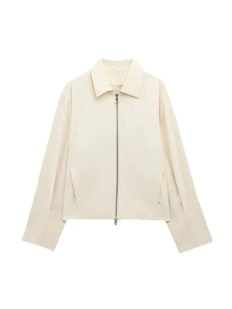 Women's Street Casual Jacket Top Fashion Long Sleeve Jacket Zipper Women Elegant Turn-Down Collar Female Coats