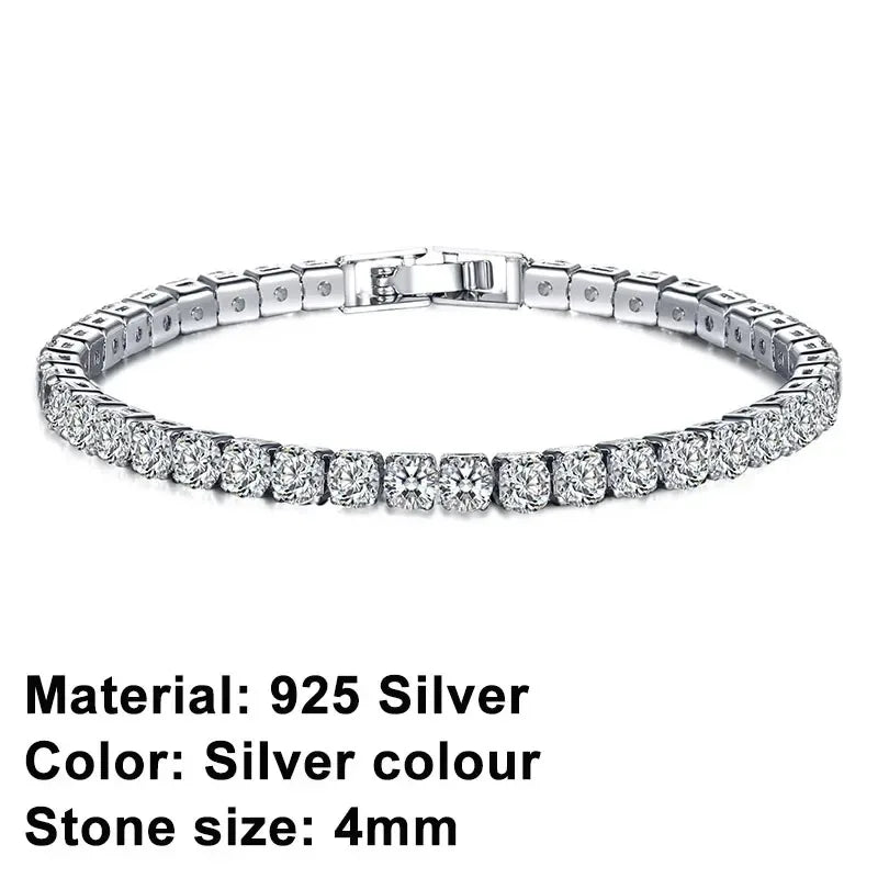 Hip hop trendy new exquisite 925 sterling silver tennis bracelet, gold men's and women's bracelets, crystal jewelry gifts