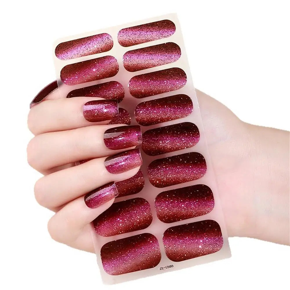 Gradient Cat Eye Style Nail Art Stickers, 16-Piece Set Self-Adhesive Waterproof Glitter False Nail Decals