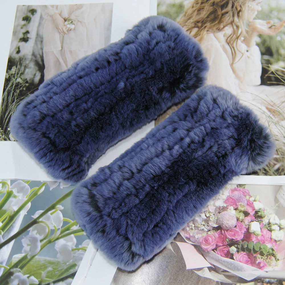 2025 Fashion Real Rex Rabbit Fur Women's Winter Gloves Genuine Fur Mittens Girl Fingerless Gloves Wrist Warmer Elastic Fluffy