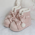 Thick-soled Snow Boots Women Winter Velvet Kawaii Pink Shoes Lolita Sweet Cute Bow Boot Women