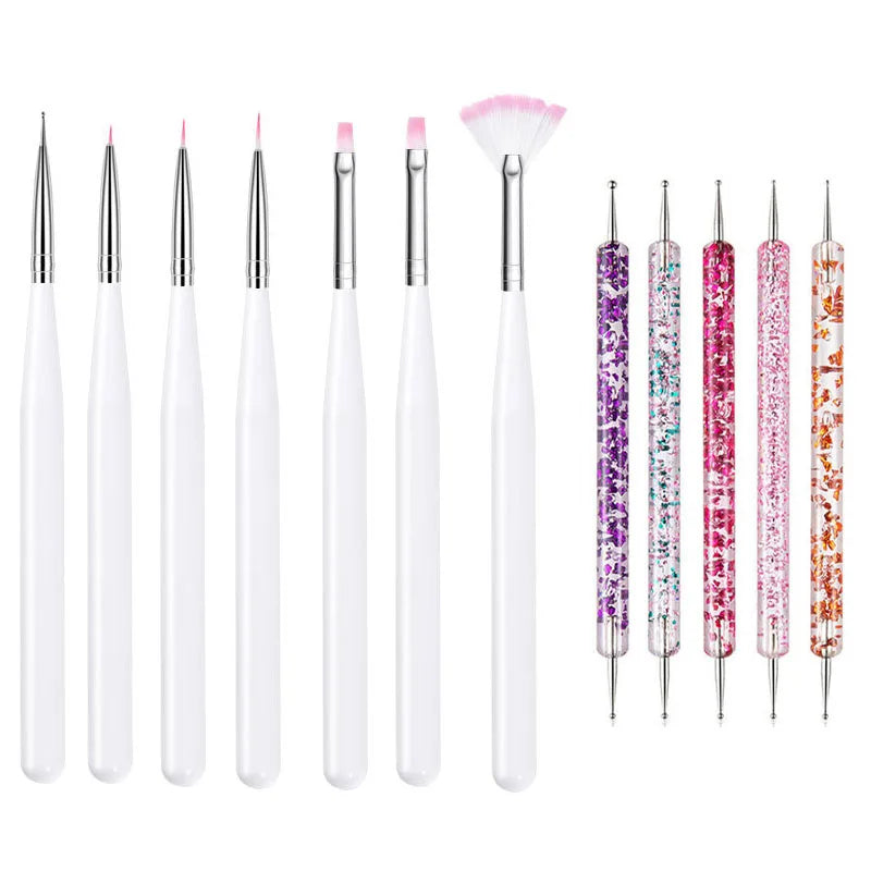 5/20Pcs Nail Art Brush Design Tip Painting Drawing Carving Dotting Pen FlatFan Liner Acrylic Gel UV Polish Manicure Tools