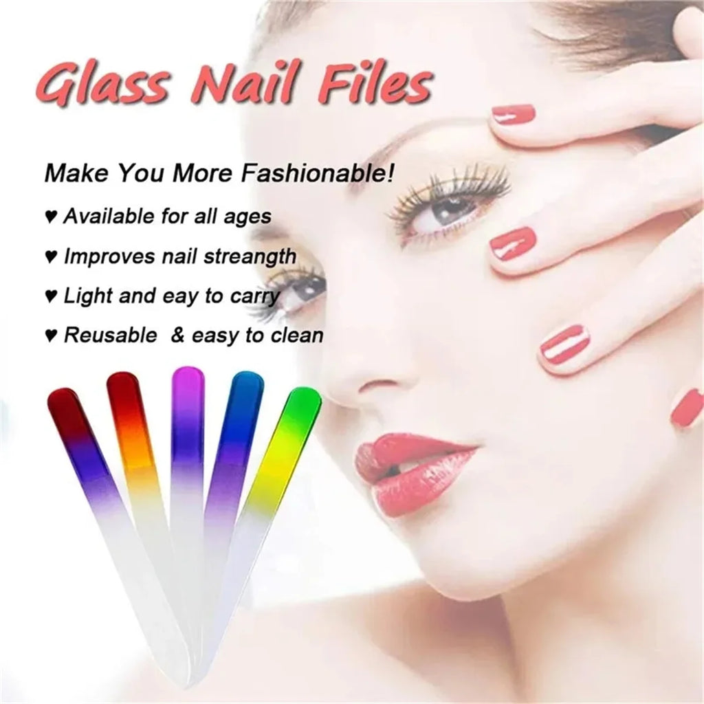 1pcs Professional Colorful Glass Nail Files strip Double-Sided Transparent Gradient Crystal Polished DIY Manicure Tools Supplies