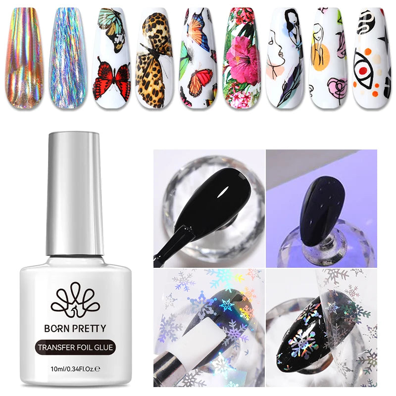 BORN PRETTY Transfer Foil Nail Gel Polish Semi-Permanant Varnish For Adhesive Sticker Nail Glue Soak Off UV LED Gel Nail Art Man