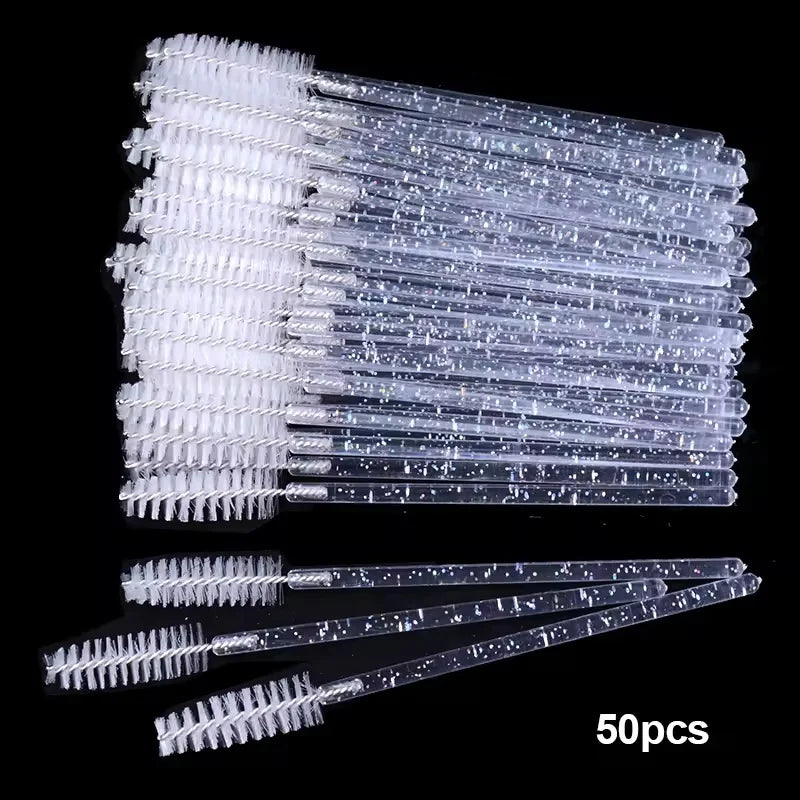 Disposable Eyelash Brush – Crystal Handle Portable Eyebrow & Lash Brush (50-100/Pack), Eyelash Extension Spiral Lash Comb