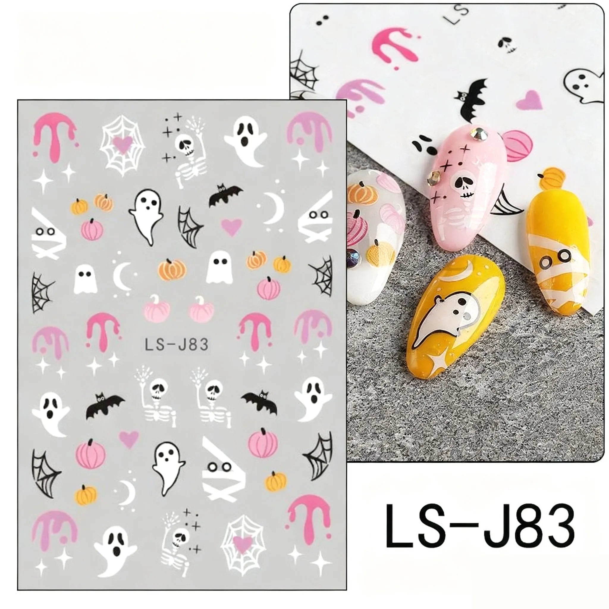 3D Halloween Nail Stickers: Ghost, Pumpkin, Bat, Cat, and Skeleton Designs - DIY Nail Art for Women and Children