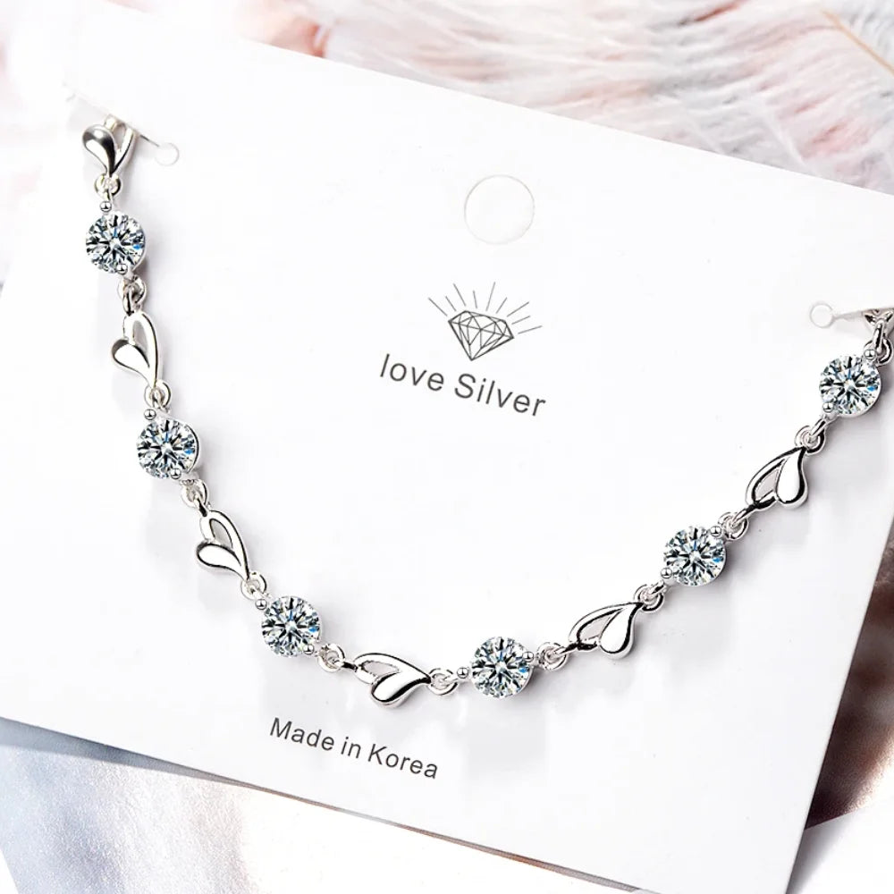 925 Sterling Silver Heart Zircon Bracelet Women's Luxury Evening Jewelry Accessories