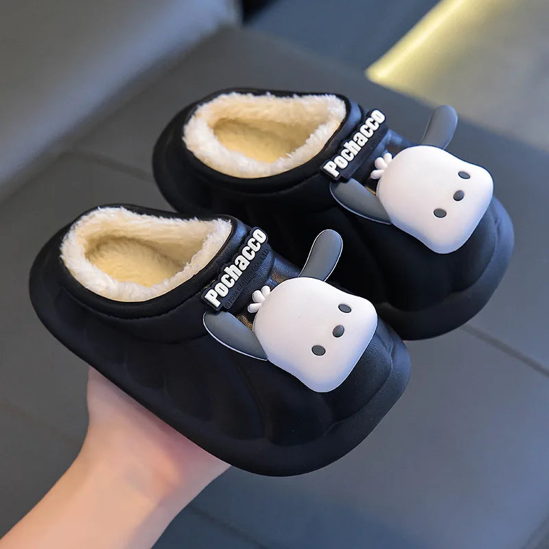 Cartoon Winter Warm Cotton Home Floor Waterproof Slippers Antislip Family Shoes In Door Cute Sweet Kuromi Hello Kitty Size 24-41