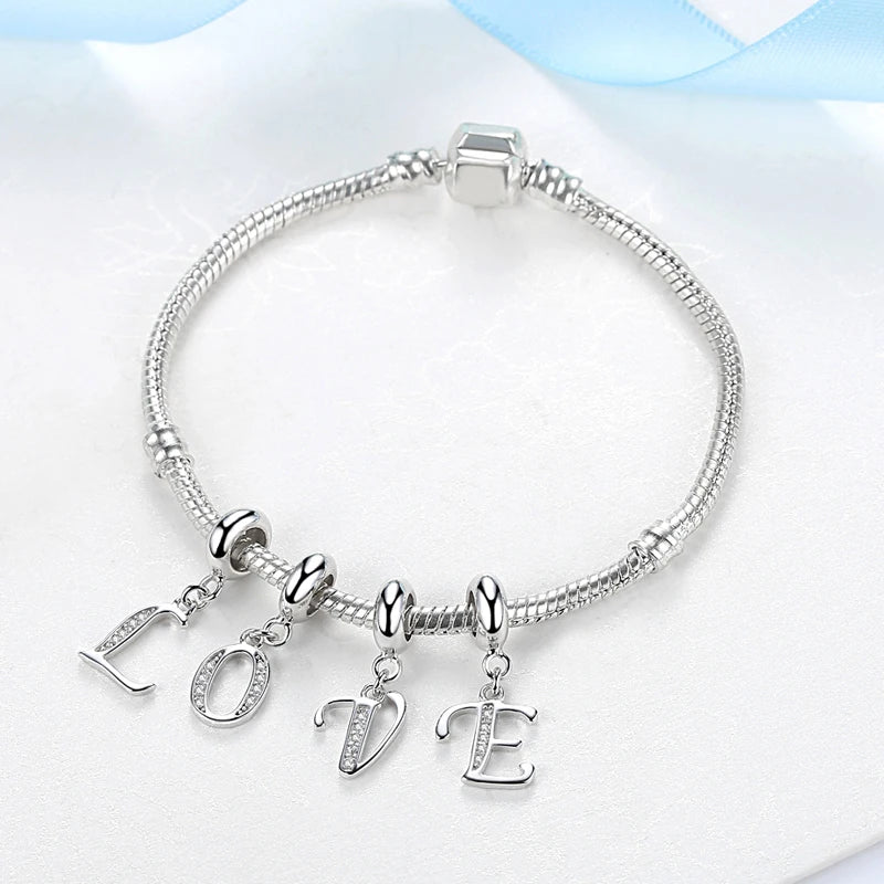 925 Sterling Silver Charms Original Letter Alphabet A-Z Pendant Beads Fit Brand Bracelets Necklaces Diy Jewelry For Women