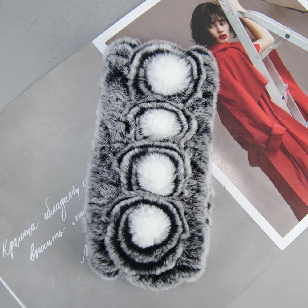 Autumn Winter Lady Real Rex Rabbir Fur Scarf Elastic Real Rex Rabbit Fur Headbands Flowers Natural Rex Rabbit Fur Ring Scarves