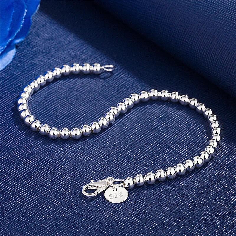 925 Sterling Silver Charm Bracelet for Women 4mm Beads Chain Popular Brands Jewelry Wedding Party Christmas Gifts
