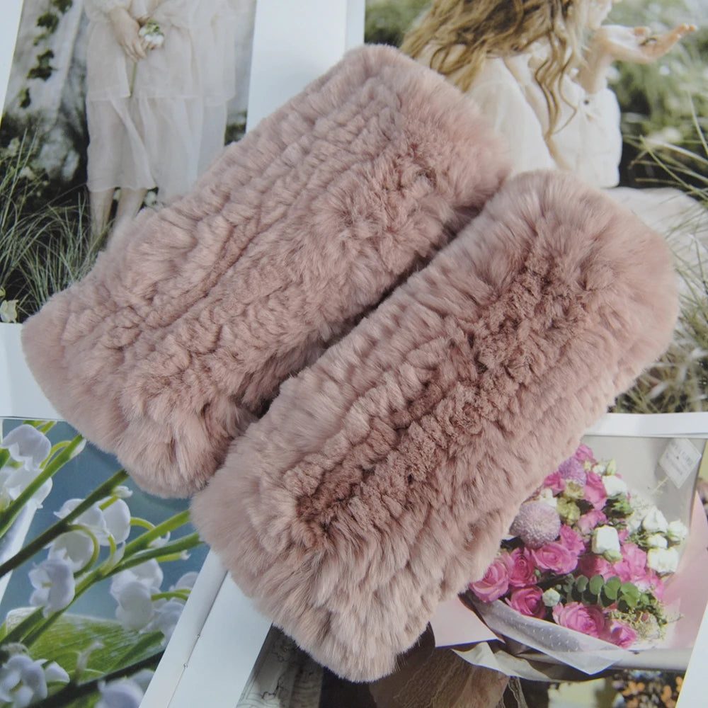 2025 Fashion Real Rex Rabbit Fur Women's Winter Gloves Genuine Fur Mittens Girl Fingerless Gloves Wrist Warmer Elastic Fluffy