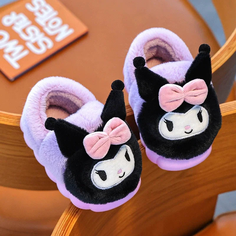 2025 Sanrio Hello Kitty Autumn/Winter Cotton Slippers Cover Heel Cute Flat Plush Slippers Autumn Anime Peripheral Christmas Gift