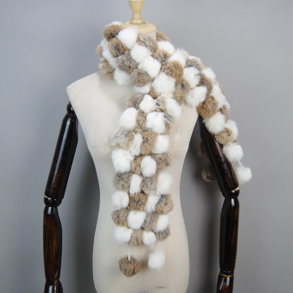 Women Winter Warm Real Rabbit Fur Scarf Hot Sale Natural Rabbit Fur Muffler 2025 Lady 100% Genuine Fur Scarves Wholesale Retail