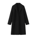 2025 Women Woolen coat Fashion Solid Open Stitch Long Trench Coats Vintage V-Neck Full Sleeves Female Chic Lady Outfits
