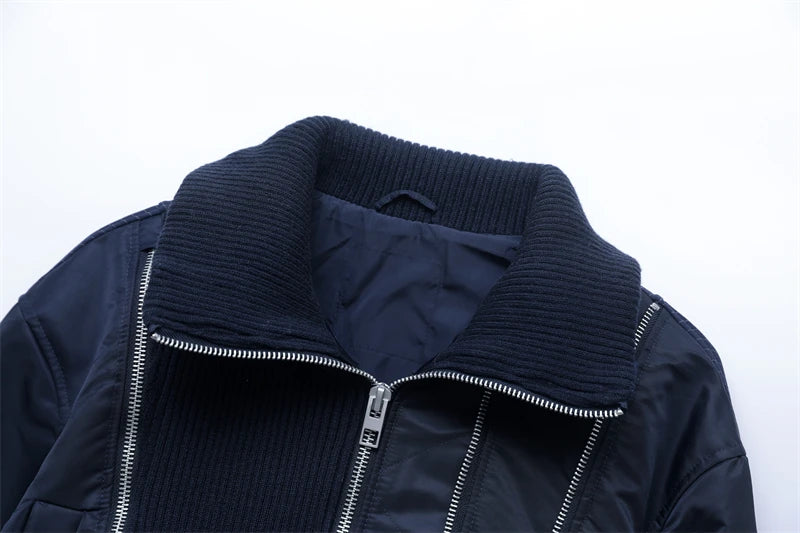 2025 new women's zipper stitching bomber jacket clip cotton jacket stitching women's top