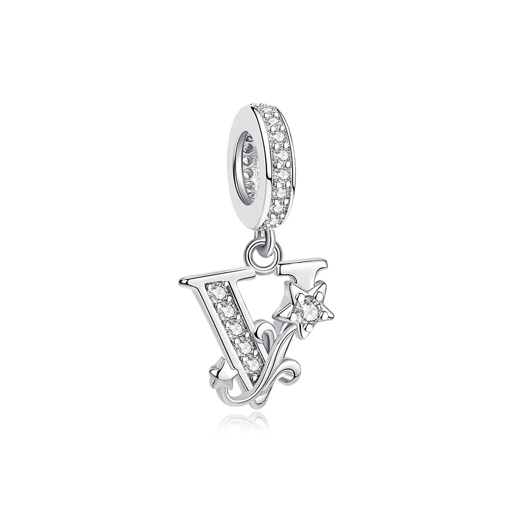 925 Sterling Silver Charms Original Letter Alphabet A-Z Pendant Beads Fit Brand Bracelets Necklaces Diy Jewelry For Women