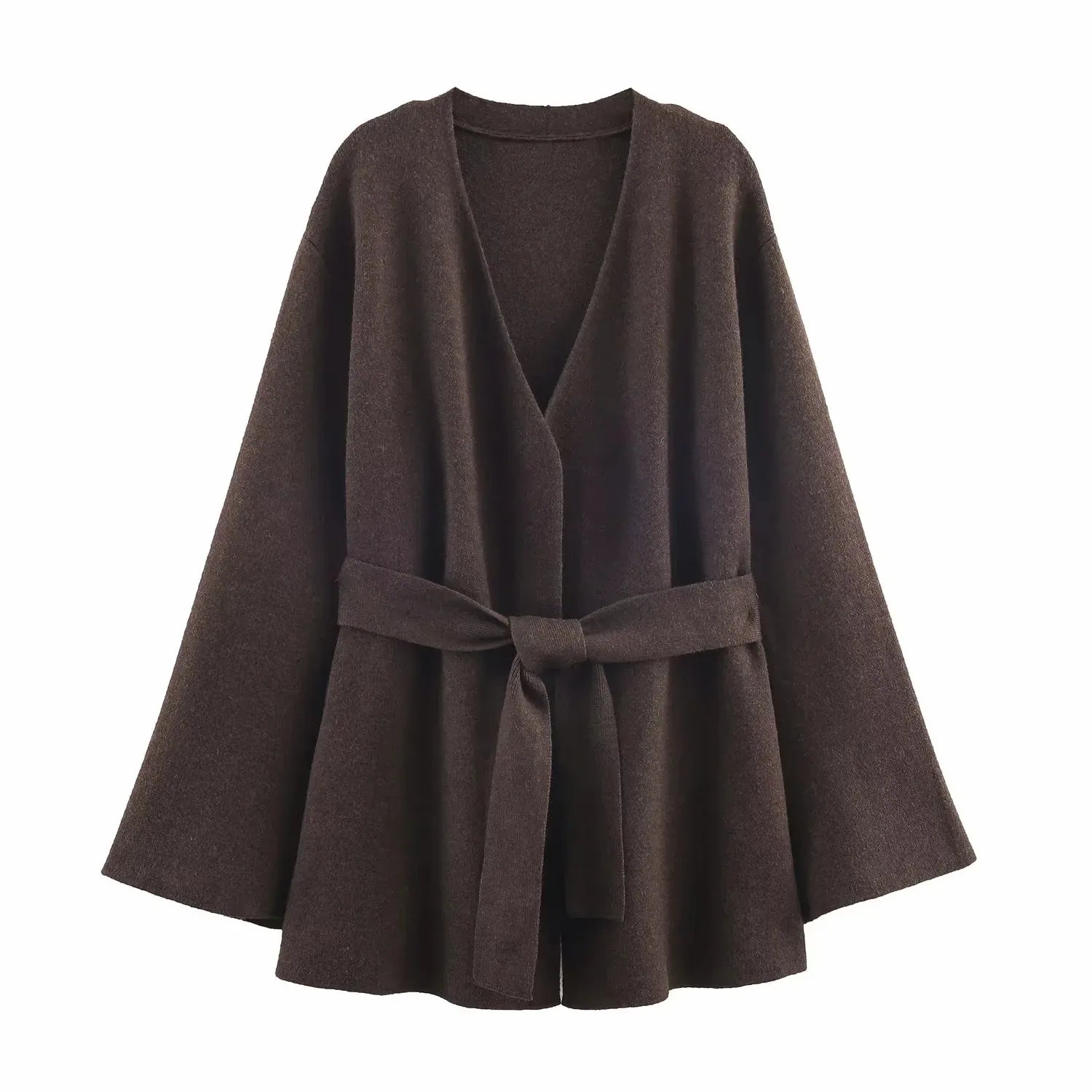 Women's New Vintage Loose Sweater Cardigan Women Casual V-Neck Long Sleeve With Belt Brown Coats Lady Solid Street Outwear