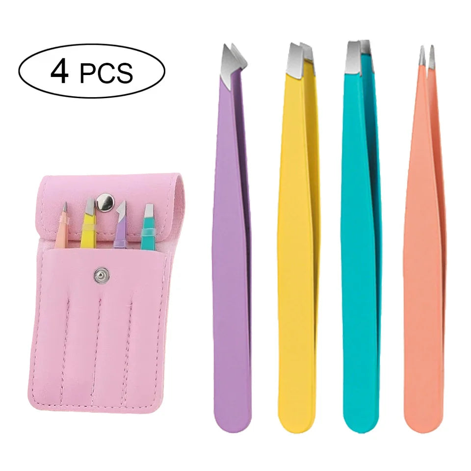 5-Piece Stainless Steel Beauty Tweezers Set Professional Eyebrow Eyelash & Fine Hair Removal Makeup Tools