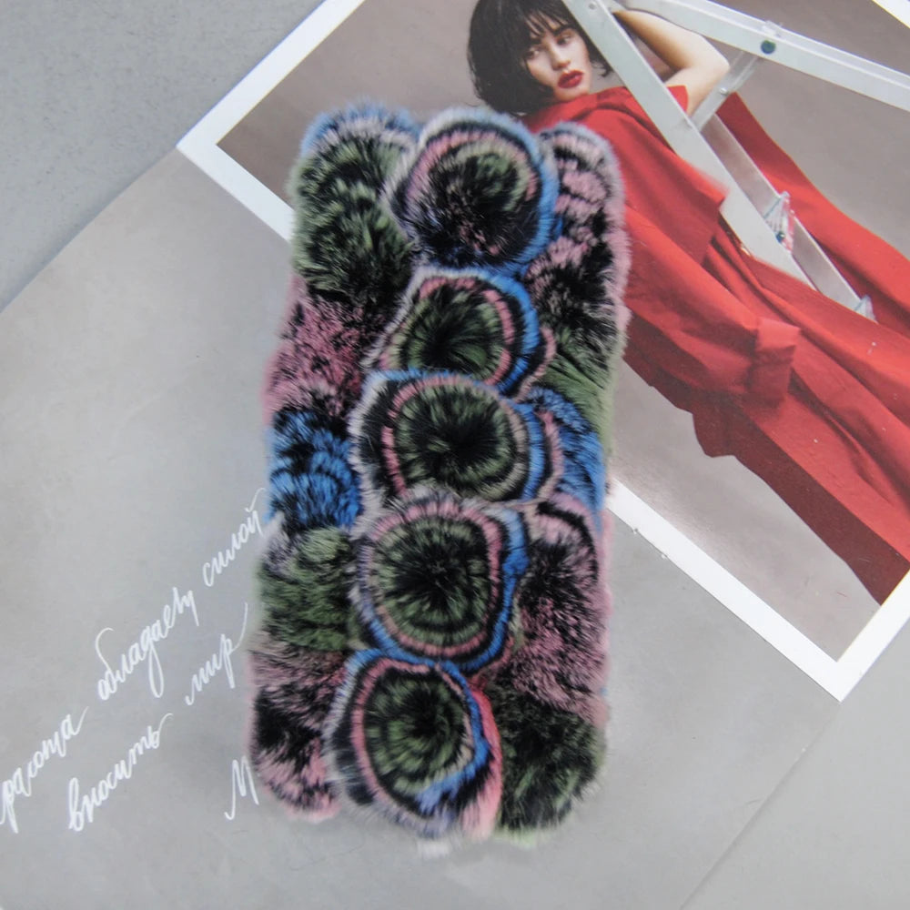 Autumn Winter Lady Real Rex Rabbir Fur Scarf Elastic Real Rex Rabbit Fur Headbands Flowers Natural Rex Rabbit Fur Ring Scarves