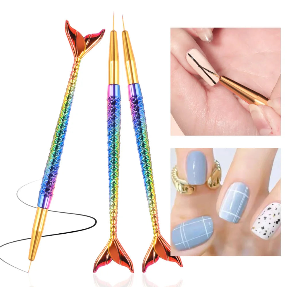 6-Piece New Mermaid Nail Art Brush Set, Professional Nail Painting Tools for Drawing/Outlining/Flower Designs/Carving