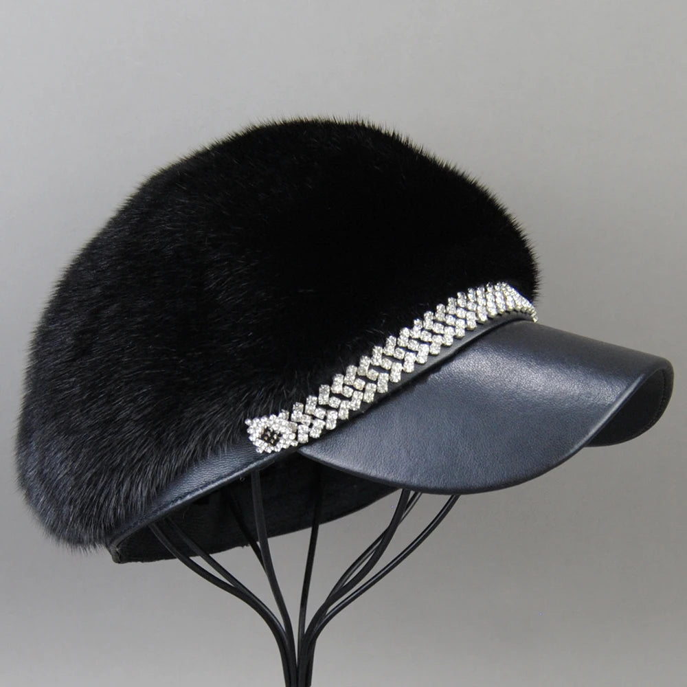 Hot Sale New Winter Women Full Pelt Real Mink Fur Hats Lady Luxury Warm Natural Mink Fur Visors Caps Female Fashion Mink Fur Hat