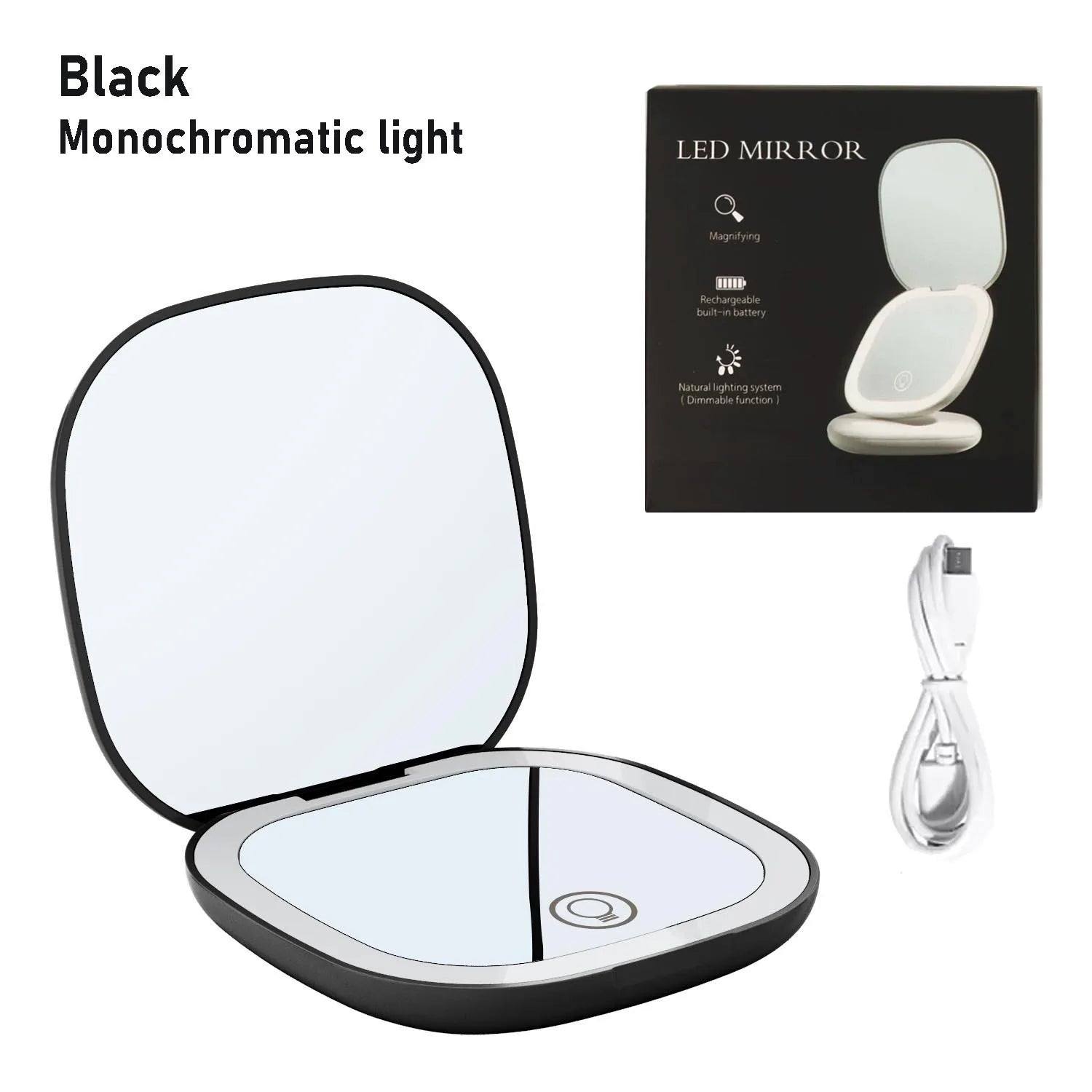 Portable LED Makeup Mirror, Double-Sided Lighted Mirror, Rechargeable 5X Magnification Folding Dressing Mirror for Touch-Ups.