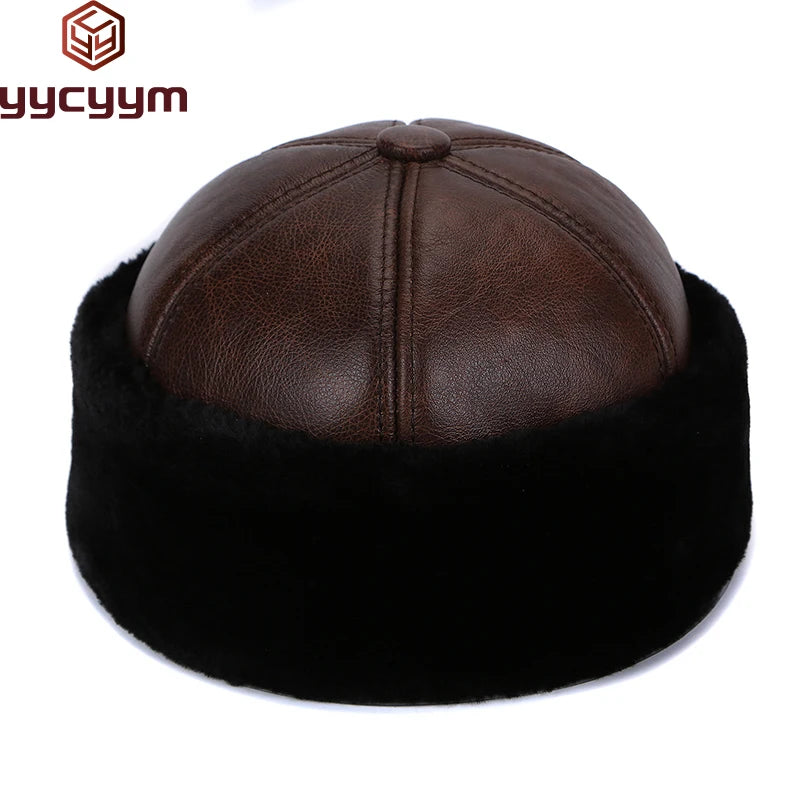 Brand New Style 2025 Retro Cowhide Bomber Hat Winter Keep Warm Caps Men Women Real Leather Cap Thick Velvet Dad Hat Leather Hat