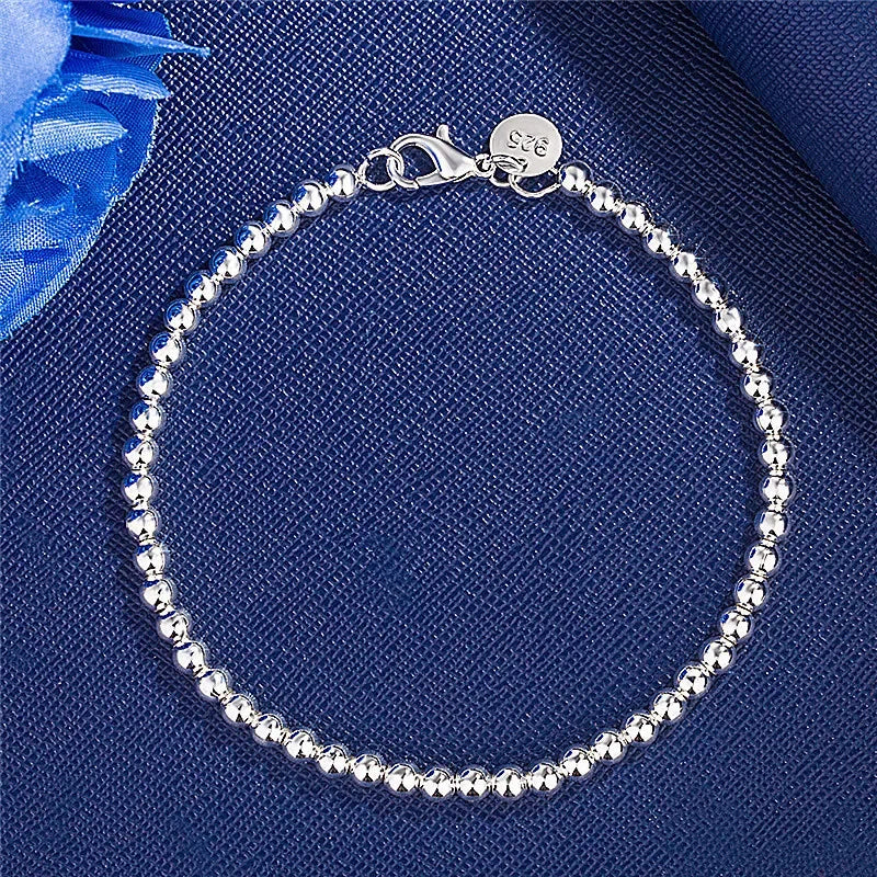 925 Sterling Silver Charm Bracelet for Women 4mm Beads Chain Popular Brands Jewelry Wedding Party Christmas Gifts