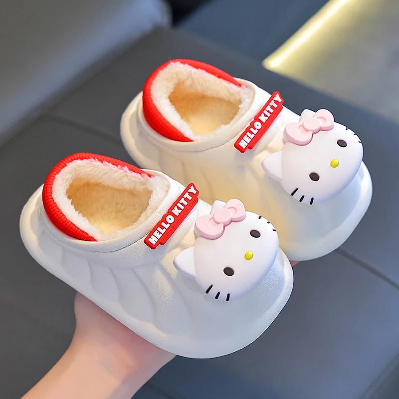 Cartoon Winter Warm Cotton Home Floor Waterproof Slippers Antislip Family Shoes In Door Cute Sweet Kuromi Hello Kitty Size 24-41
